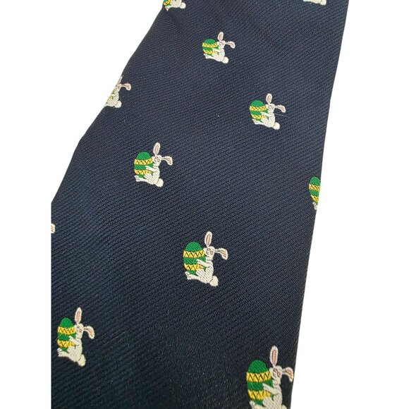 Vintage Alynn Neckwear Easter Bunny Pattern‎ Mens Tie Navy - Picture 1 of 8